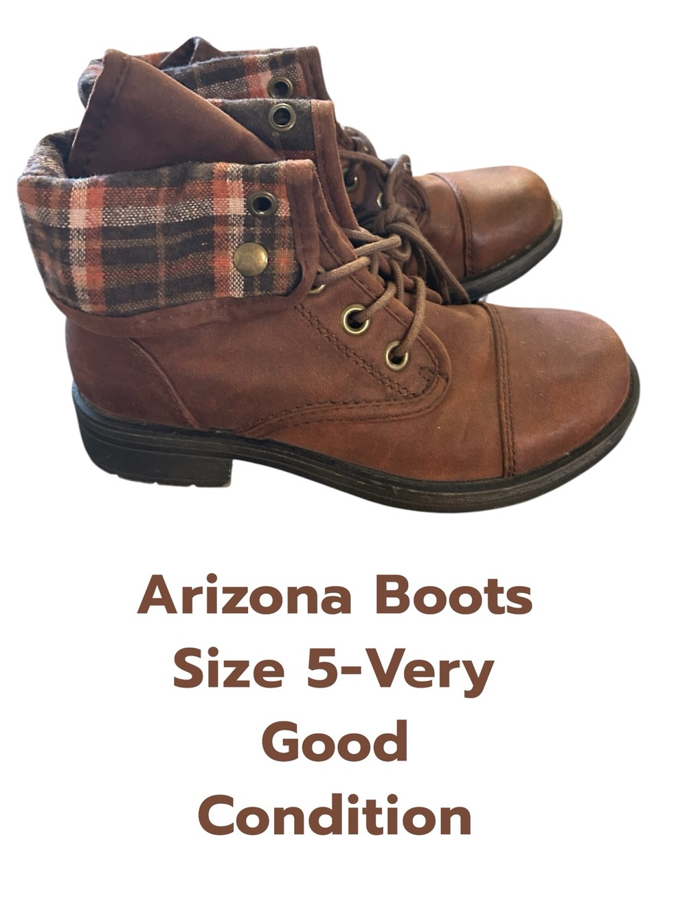 Arizona Jean Company Brown Plaid-Cuff Lace-Up Kids Ankle Boots